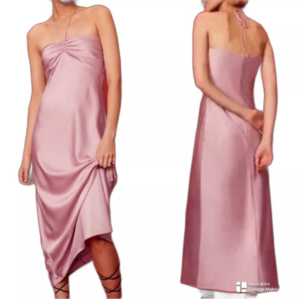 Reformation Valora Satin Halter Maxi Dress In Babygirl Light $278